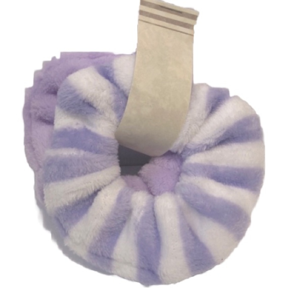 Fuzzy Scrunchies Lilac and Purple with White Stripes NEW Set of 2